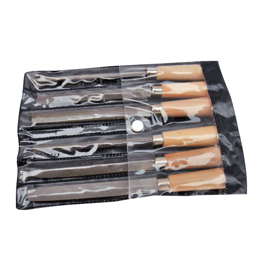 6 PCS File Set with Wooden Handles 4" Cut Length - Jewelry Making Wax Tool