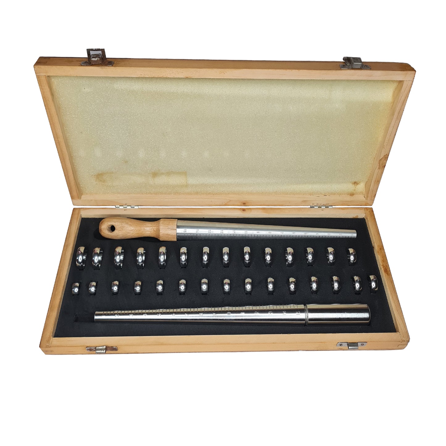 Wedding Ring Gauge Kit 7mm US Std. Sizes 1-15 with Wooden Box - Jewelry Tool