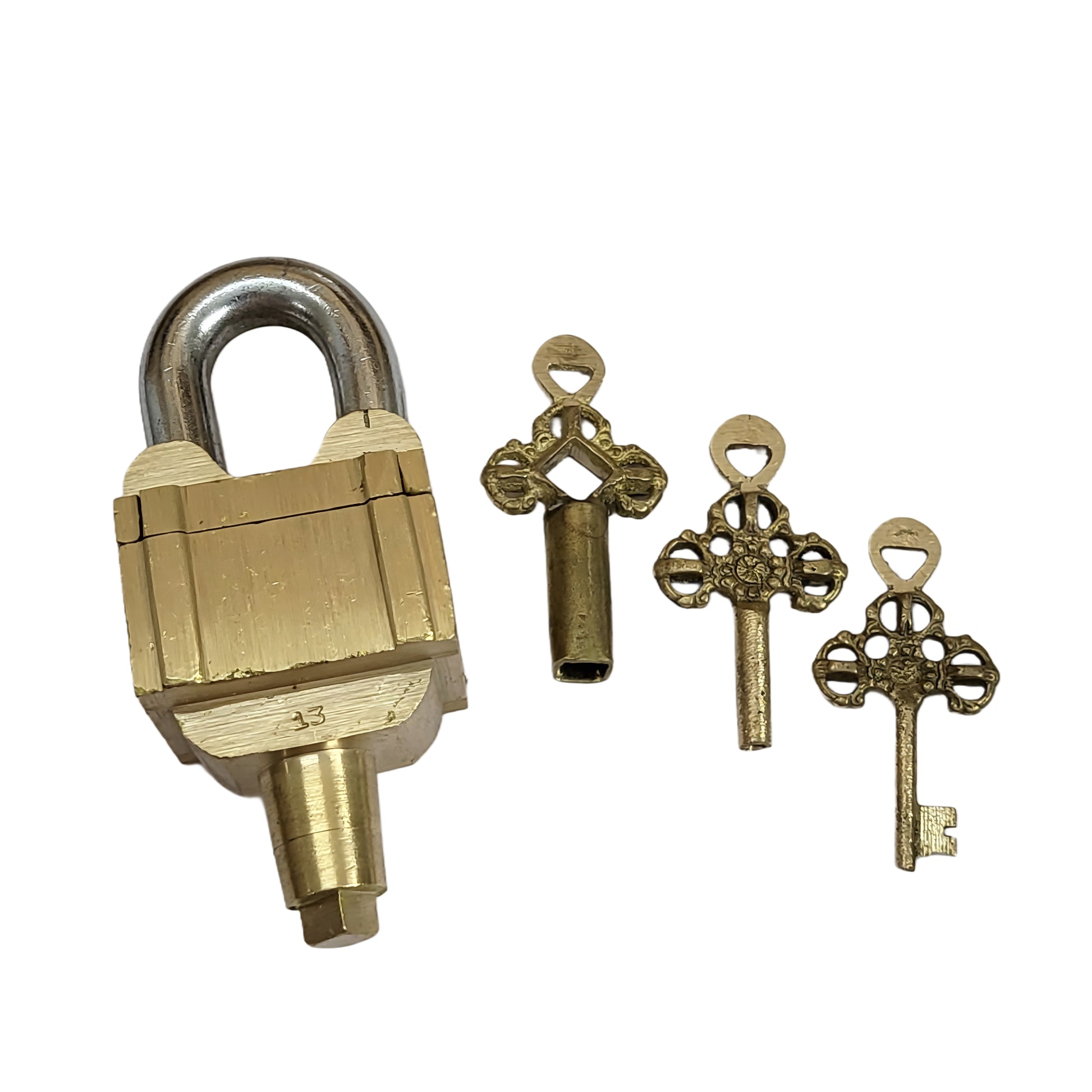 Antique Padlock Brass Hand Crafted Working 6 Keys Square Trick Puzzle Padlock
