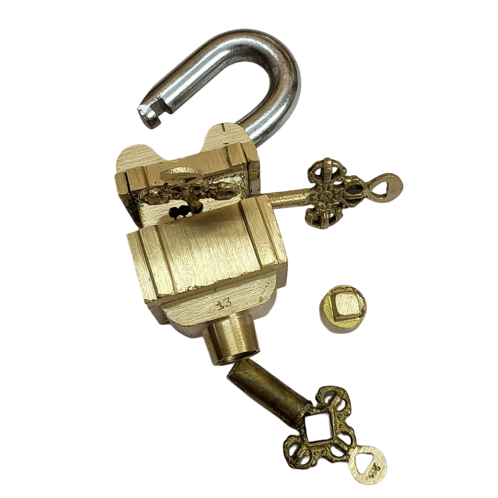 Antique Padlock Brass Hand Crafted Working 6 Keys Square Trick Puzzle Padlock