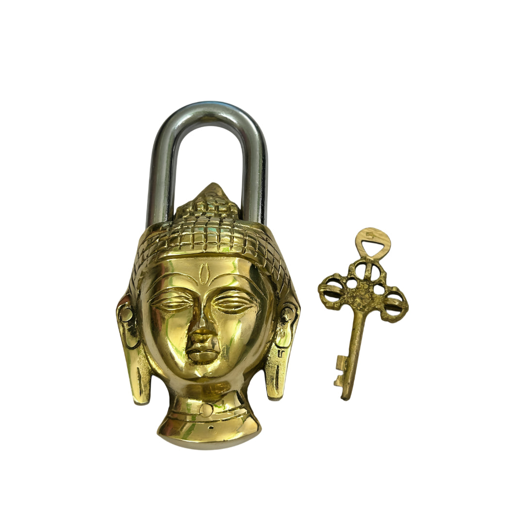 Antique Padlock Brass Hand Crafted Working Decorative Buddha Face Shape Padlock