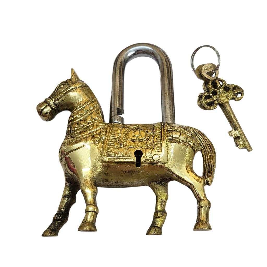 Antique Padlock Brass Hand Crafted Working Decorative Horse Shape Padlock