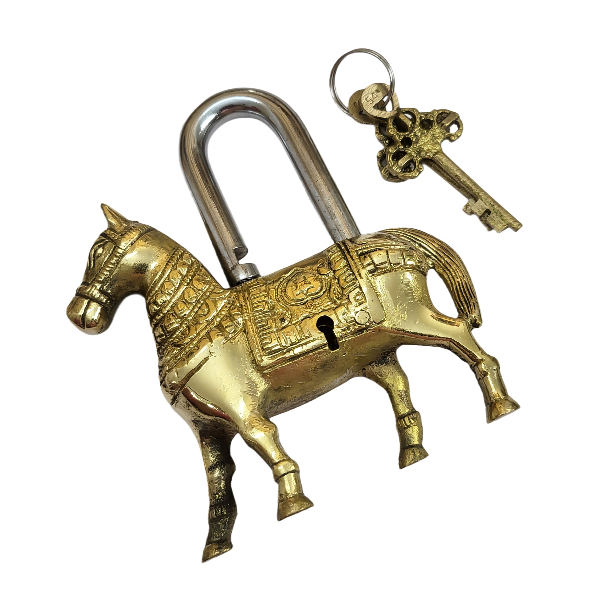 Antique Padlock Brass Hand Crafted Working Decorative Horse Shape Padlock