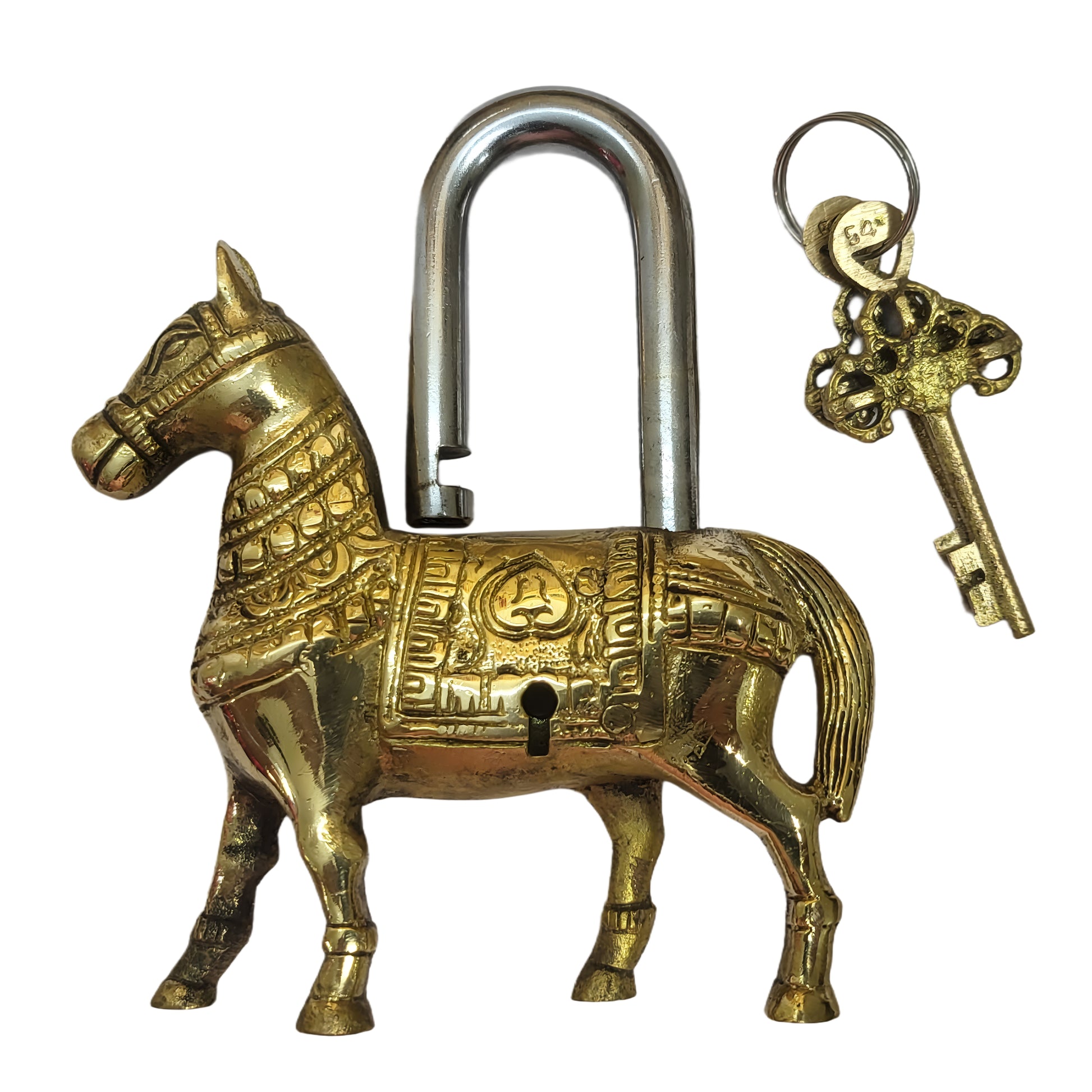 Antique Padlock Brass Hand Crafted Working Decorative Horse Shape Padlock