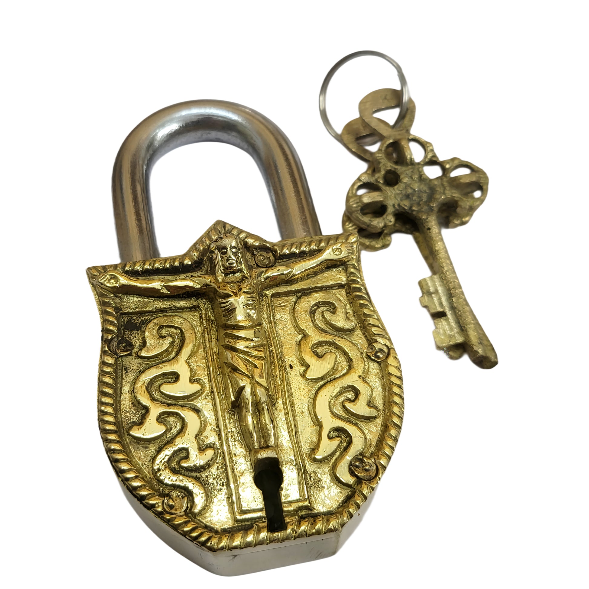 Antique Padlock Brass Hand Crafted Working Decorative Jesus Christ Shape Padlock