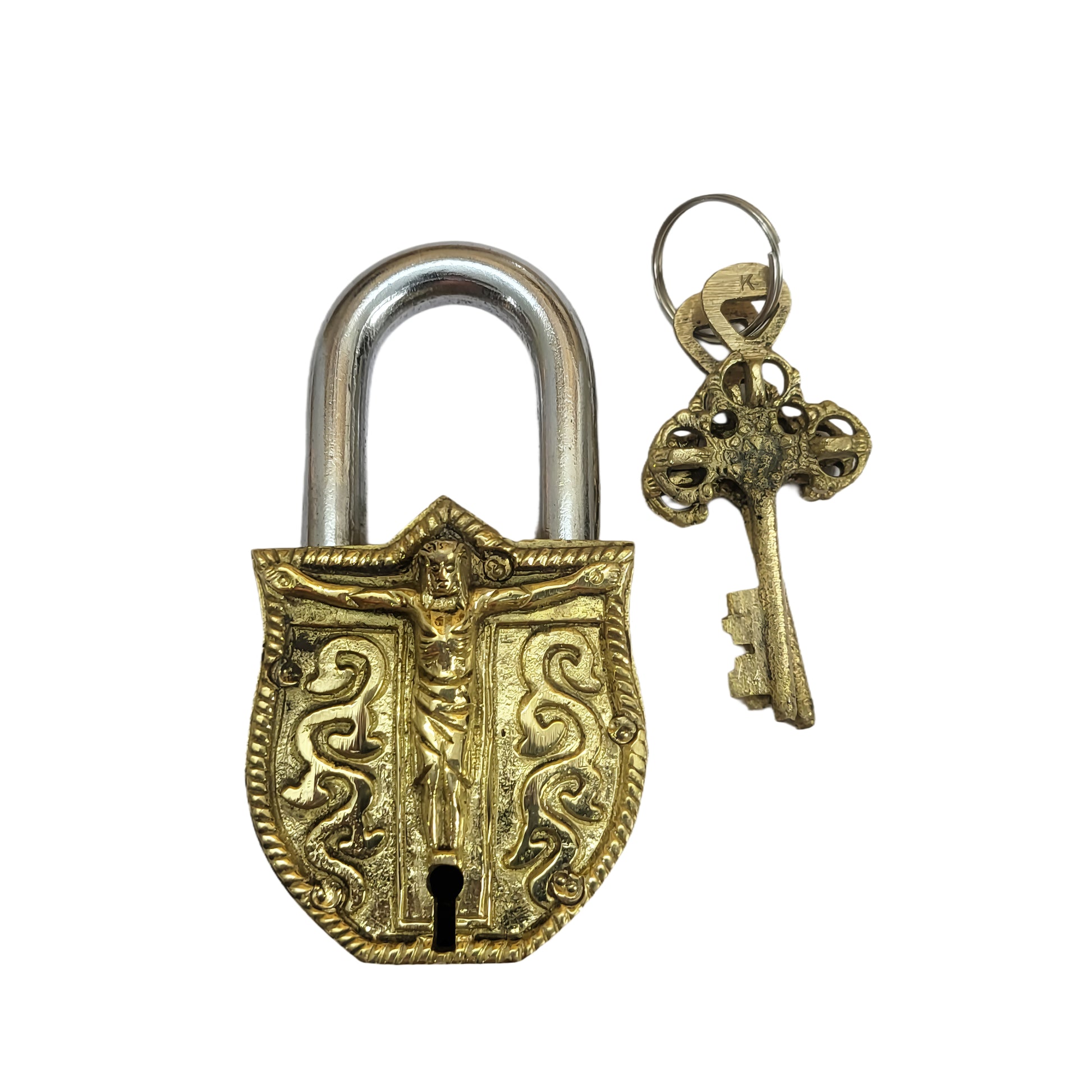 Antique Padlock Brass Hand Crafted Working Decorative Jesus Christ Shape Padlock