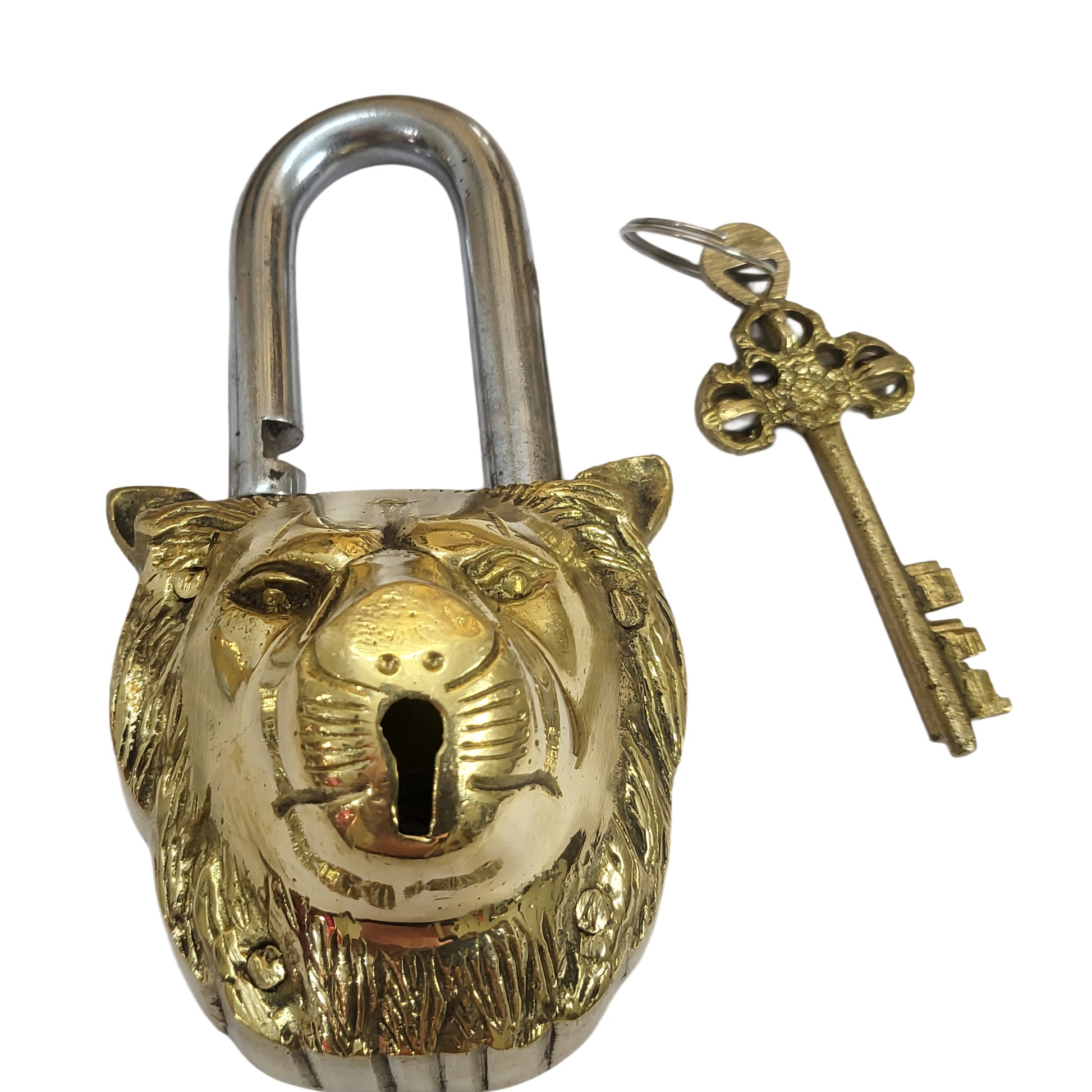 Antique Padlock Brass Hand Crafted Working Decorative Lion Face Shape Padlock
