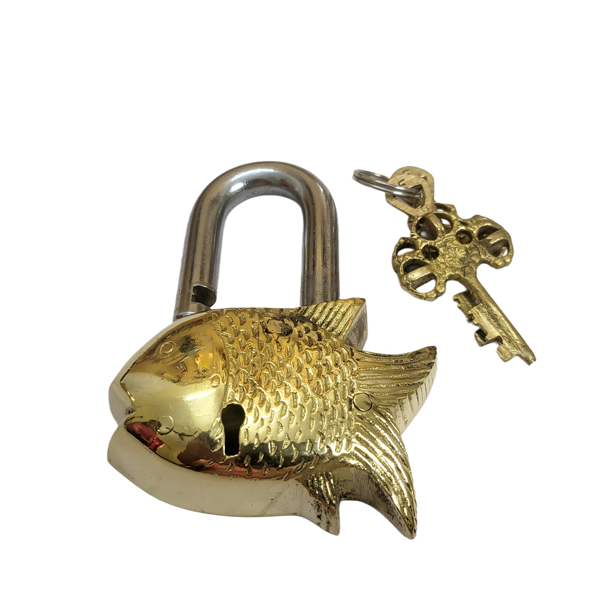 Antique Padlock Brass Hand Crafted Working Decorative Small Fish Shape Padlock