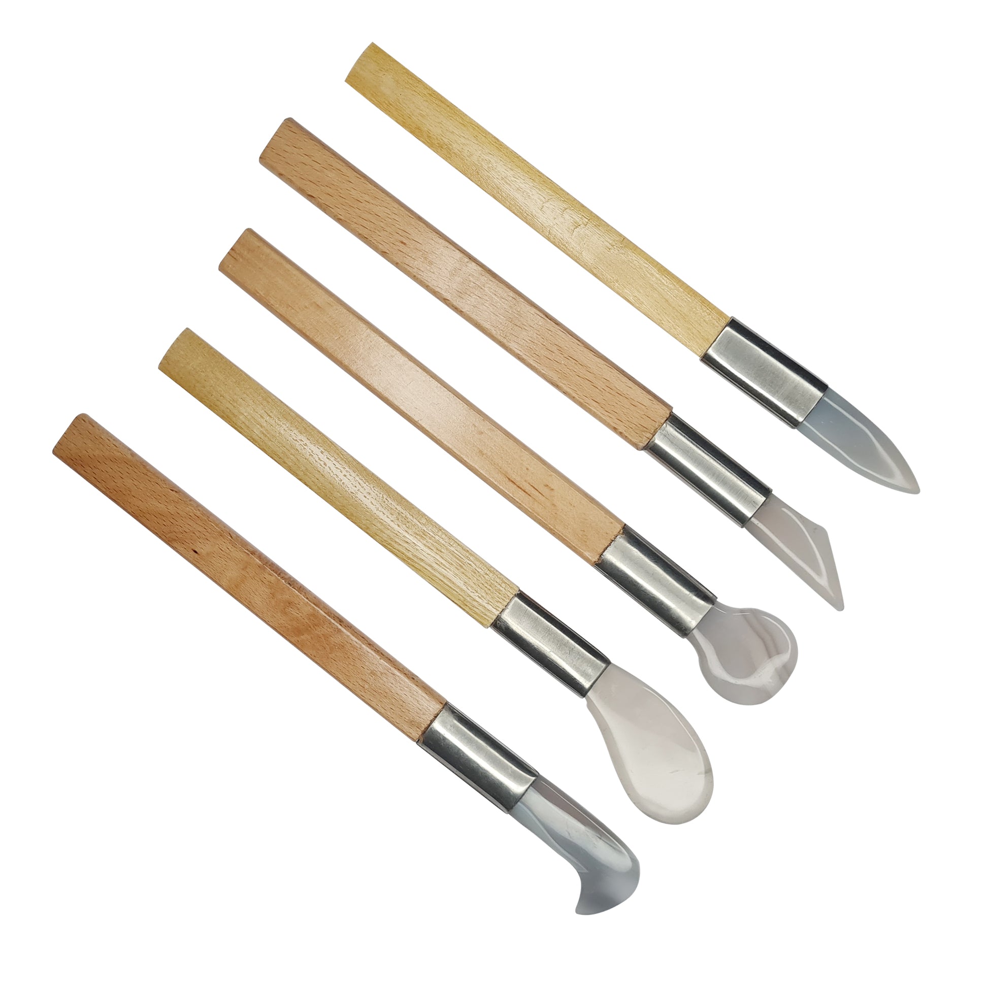 Agate Burnisher with Wooden Handle Set #1 to #5 Size 8" - Jewelry Making Tool