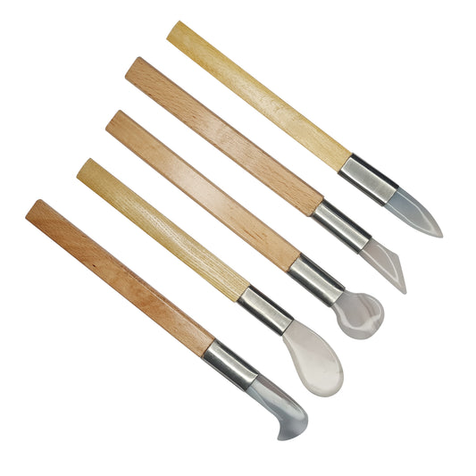Agate Burnisher with Wooden Handle Set #1 to #5 Size 8" - Jewelry Making Tool
