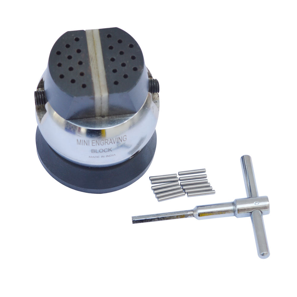 3" Chrome Plated Engraving Block Ball Vise Setting with Pins Rubber Base