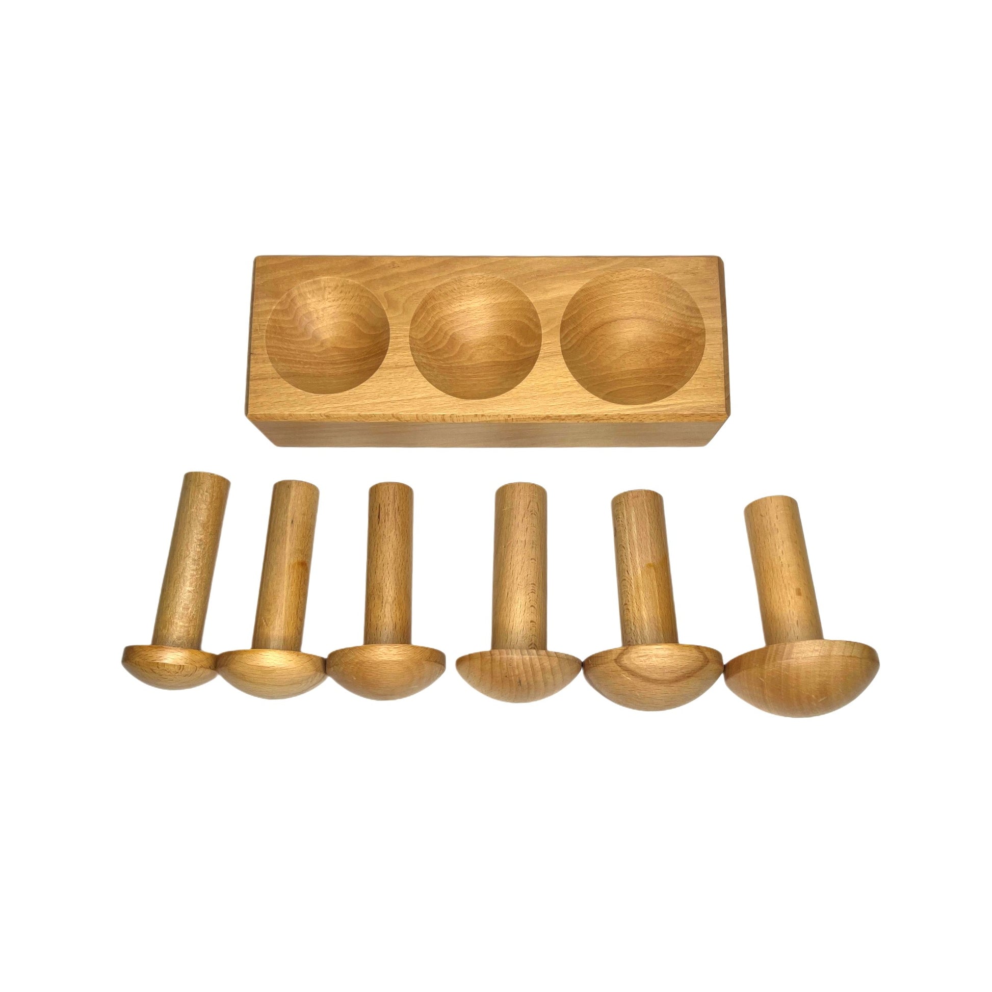 Double Sided Wood Dapping Block with 6 Punches Mushroom Shaped Punch Cupola Set