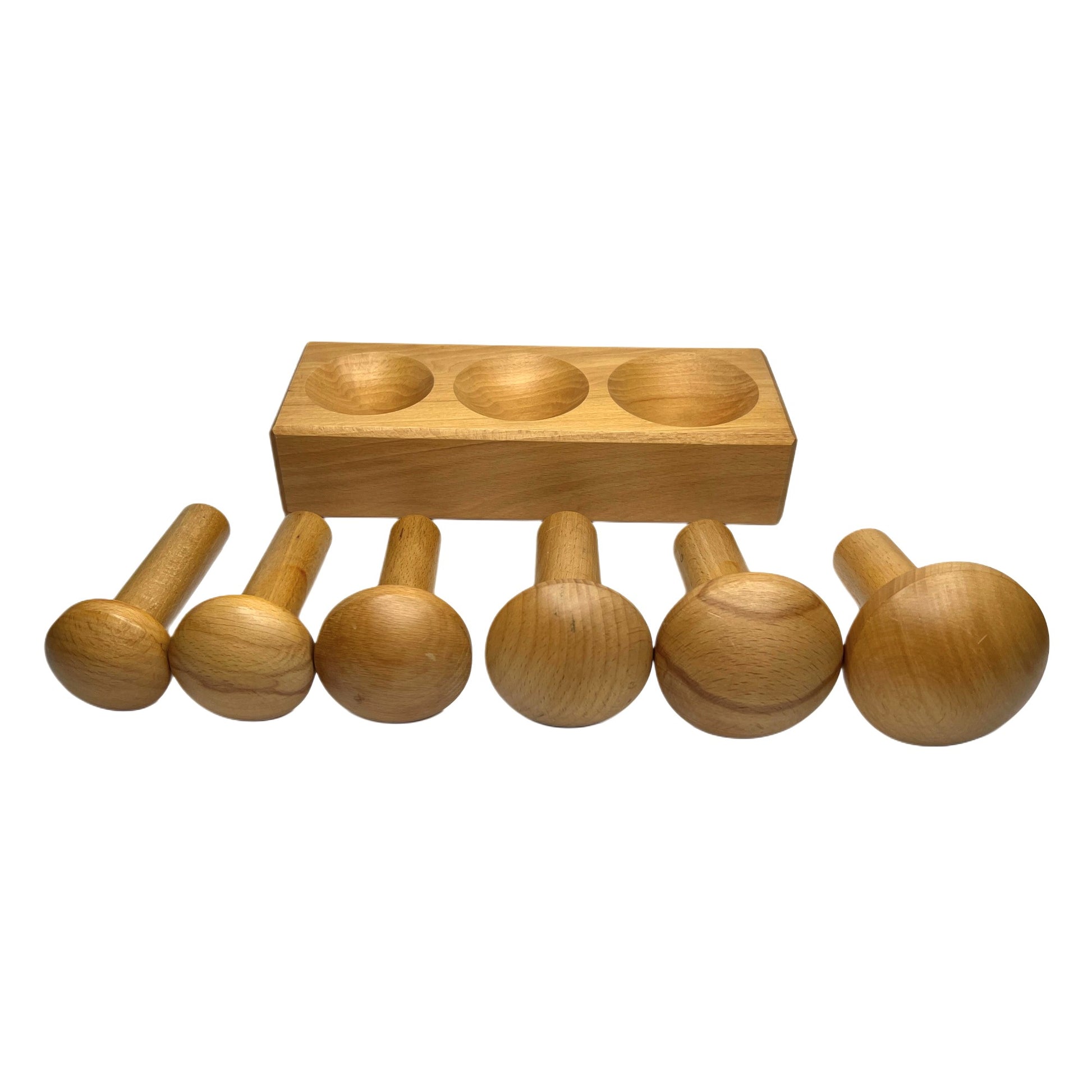 Double Sided Wood Dapping Block with 6 Punches Mushroom Shaped Punch Cupola Set