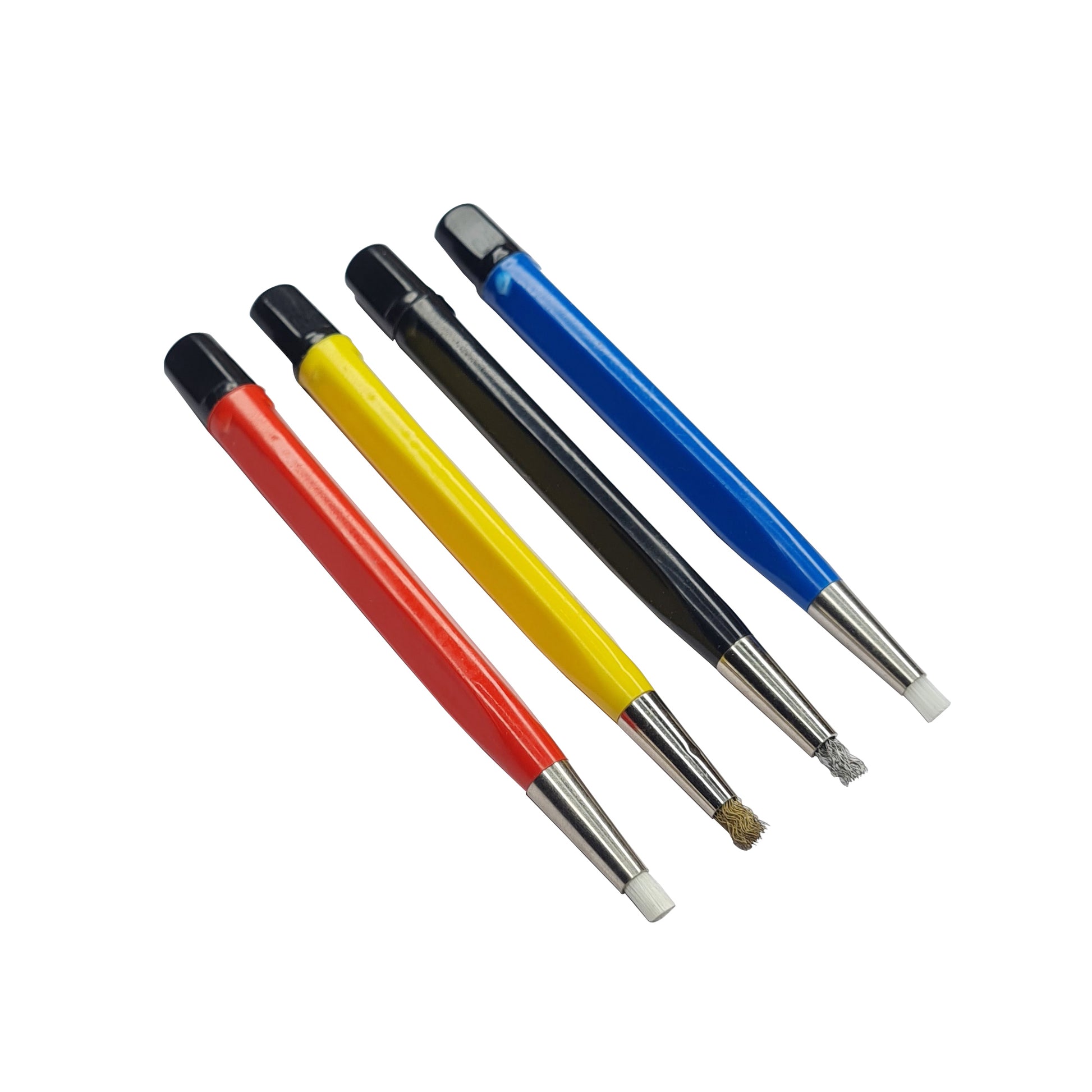 4pc Pen Type 5" Scratch Brush Set - Steel, Brass, Fiber & Nylon Bristles