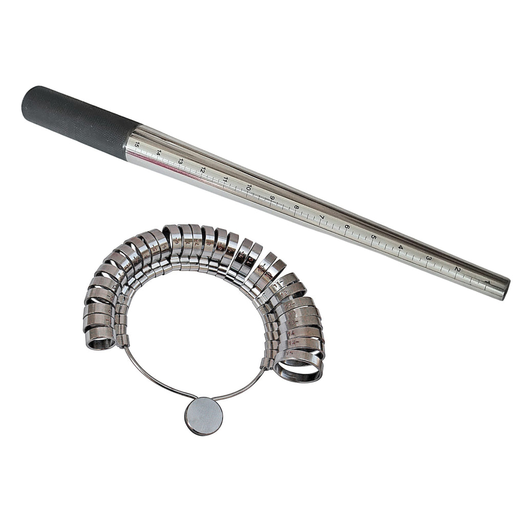 Ring Sizer Metal Gauge & Ring Mandrel Ungrooved Steel Set - Jewelry Sizing Tool