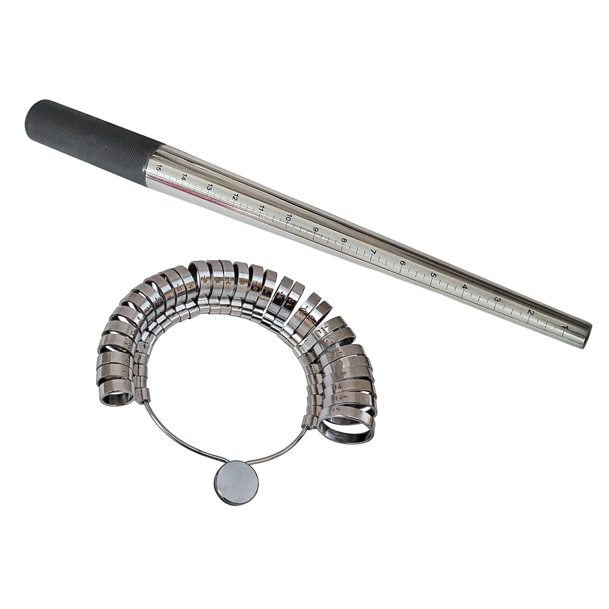 Ring Sizer Metal Gauge & Ring Mandrel Ungrooved Steel Set - Jewelry Sizing Tool