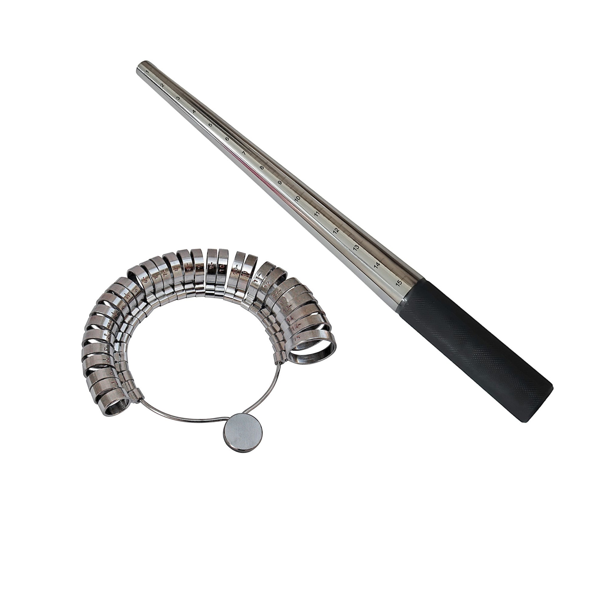 Ring Sizer Metal Gauge & Ring Mandrel Ungrooved Steel Set - Jewelry Sizing Tool