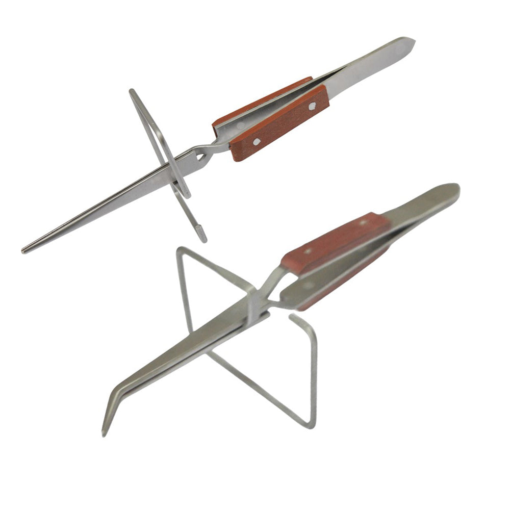 Set-2 Fiber Grip Tweezers Third Hand Type Tweezer Stand Up Frame Base Crosslock