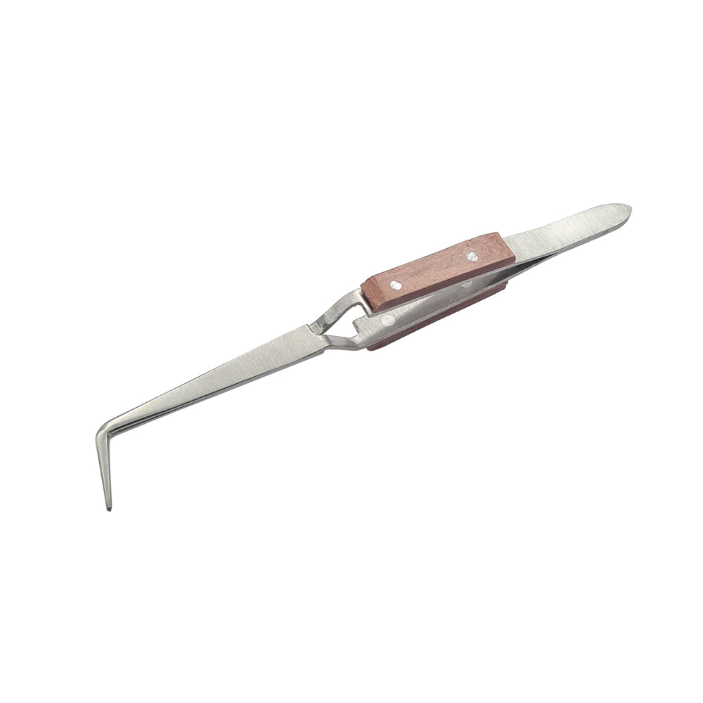 Set of 2 Fiber Grip Cross Locking Tweezers 90º Bent Tip & 90º Hole Slotted