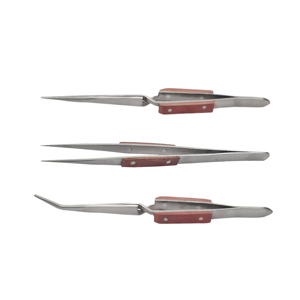 Set of 3 Fiber Grip Tweezers Cross Locking & Straight Soldering Tweezer Jewelers