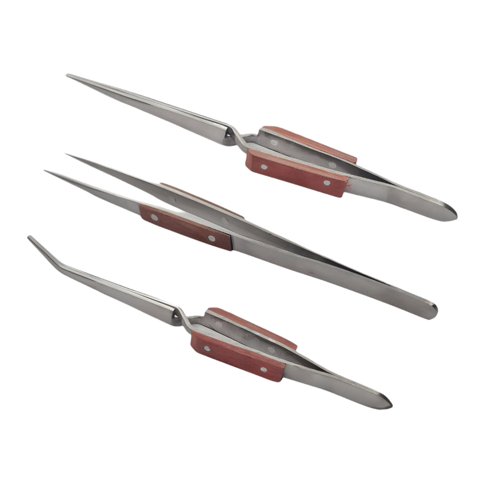 Set of 3 Fiber Grip Tweezers Cross Locking & Straight Soldering Tweezer Jewelers