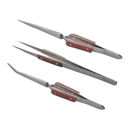 Set of 3 Fiber Grip Tweezers Cross Locking & Straight Soldering Tweezer Jewelers