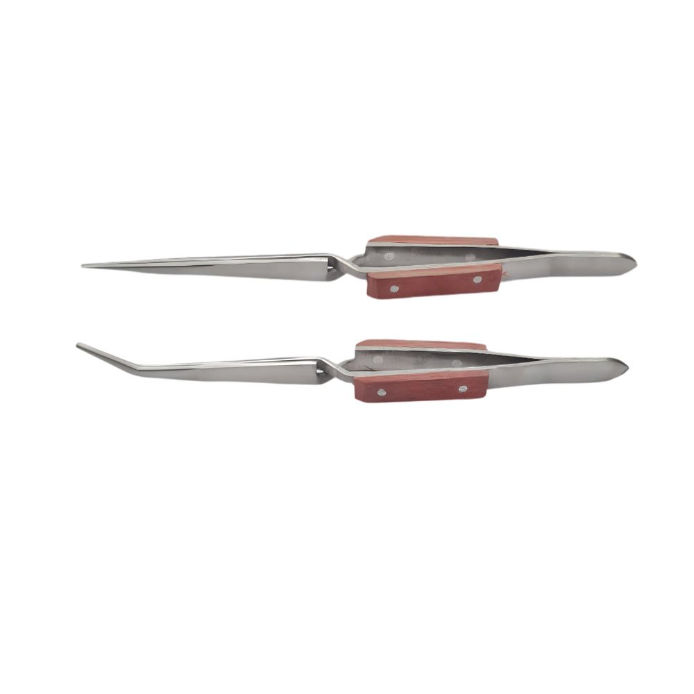 Set of 6 Cross Lock Fiber Grip Tweezers Self Closing 6-1/2" Bent & Straight Tip
