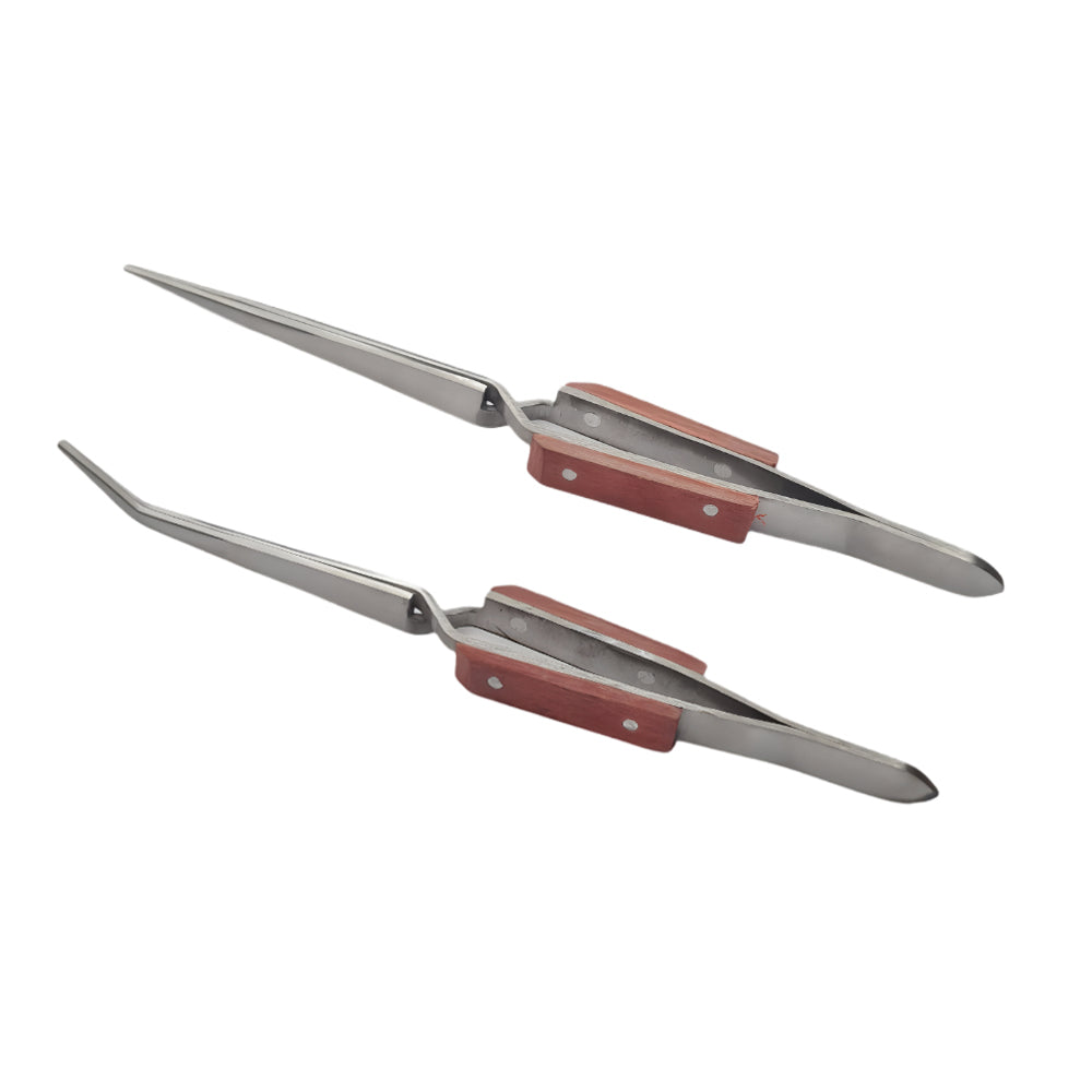 Set of 6 Cross Lock Fiber Grip Tweezers Self Closing 6-1/2" Bent & Straight Tip