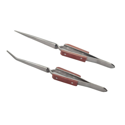 Set of 6 Cross Lock Fiber Grip Tweezers Self Closing 6-1/2" Bent & Straight Tip