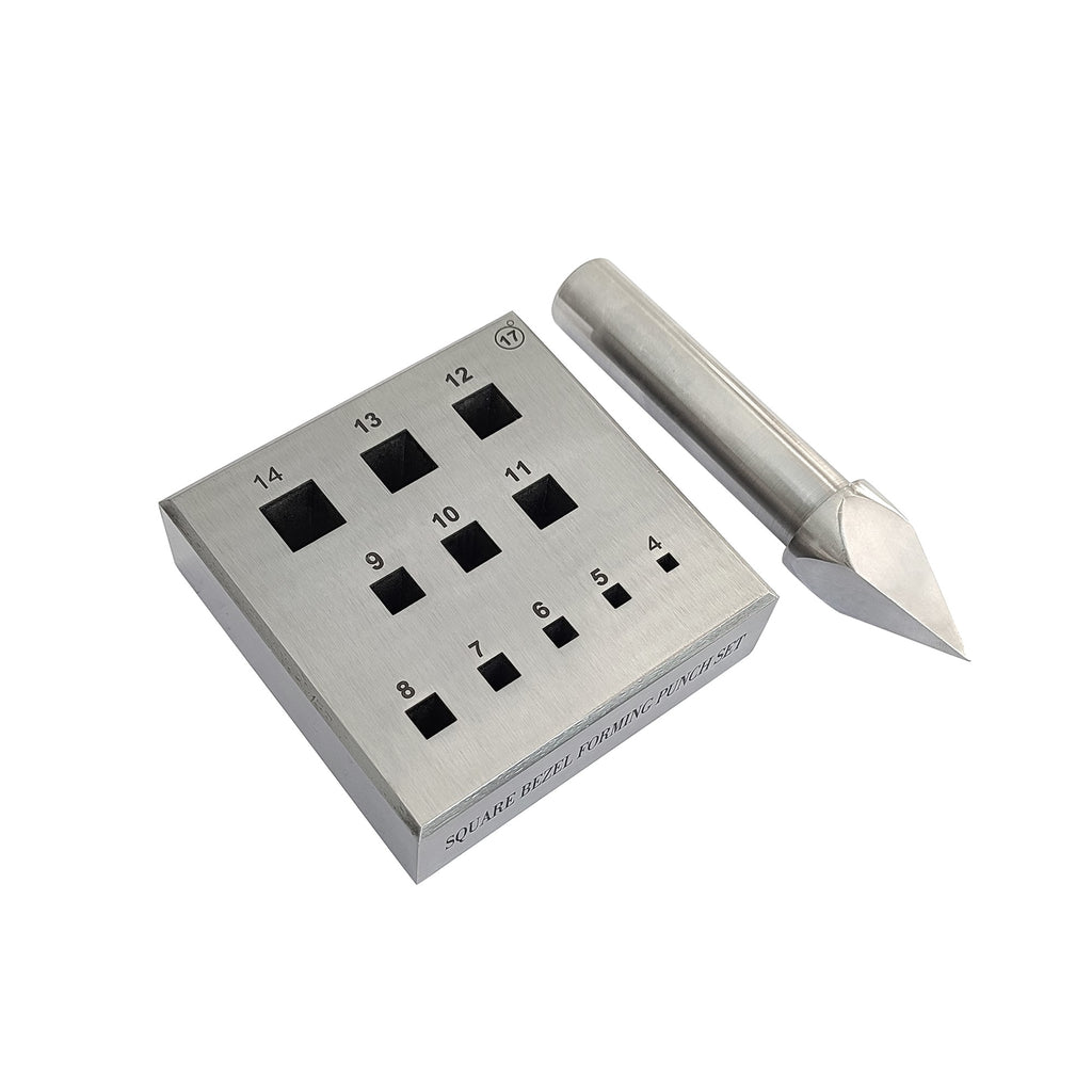 Square Bezel Forming Block Set with 17 Degree Punch 4mm to 14mm