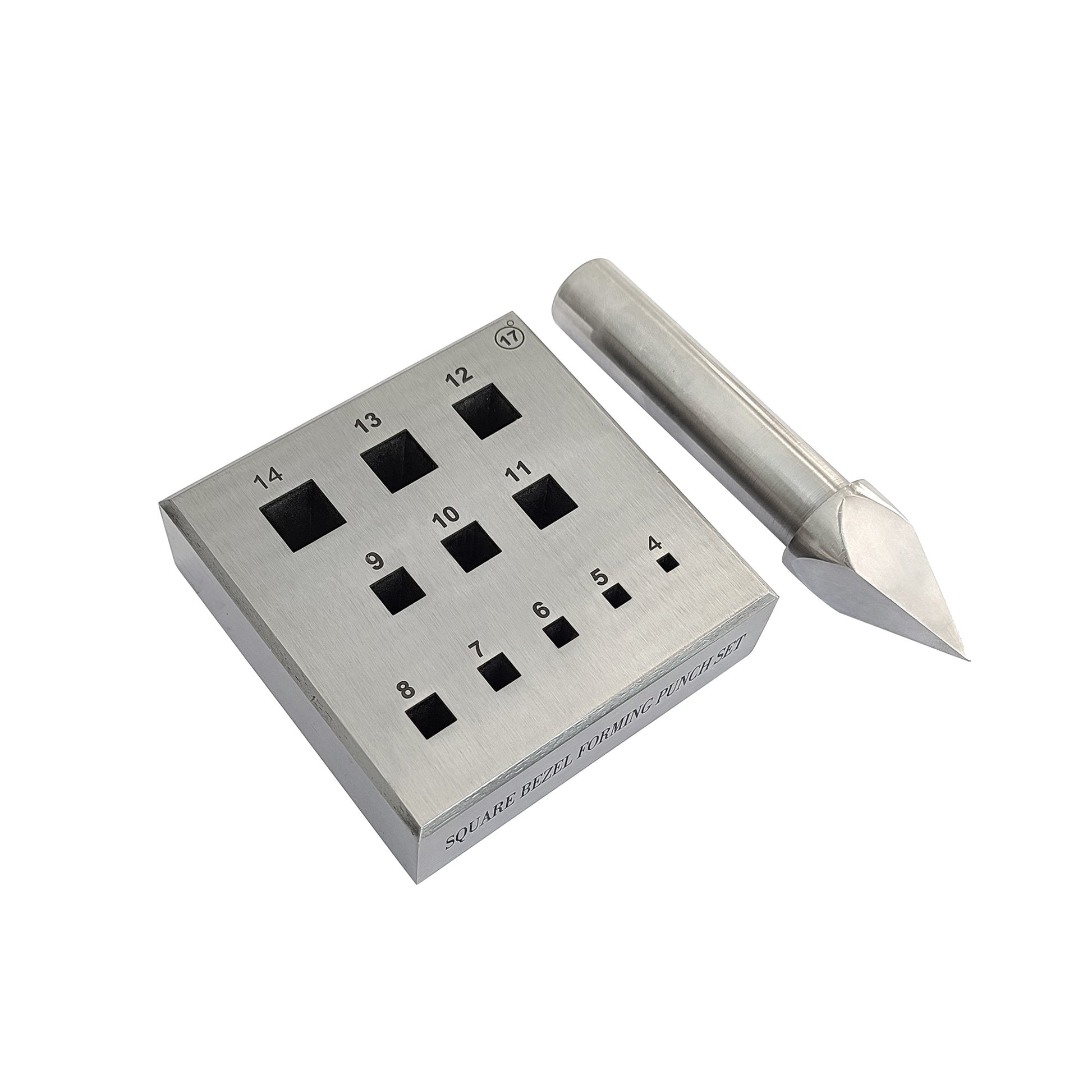 Square Bezel Forming Block Set with 17 Degree Punch 4mm to 14mm