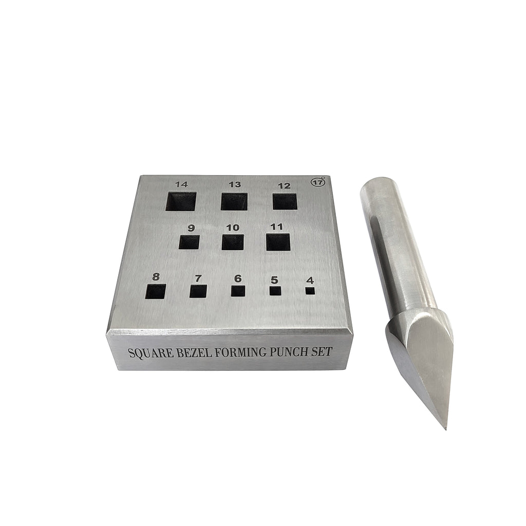 Square Bezel Forming Block Set with 17 Degree Punch 4mm to 14mm
