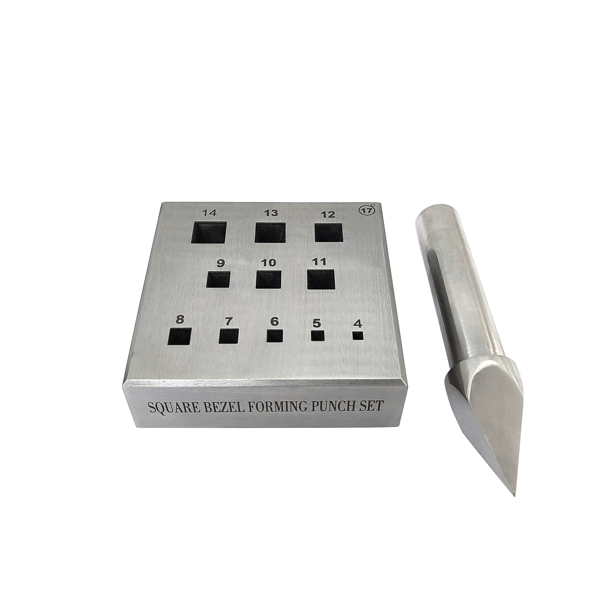 Square Bezel Forming Block Set with 17 Degree Punch 4mm to 14mm