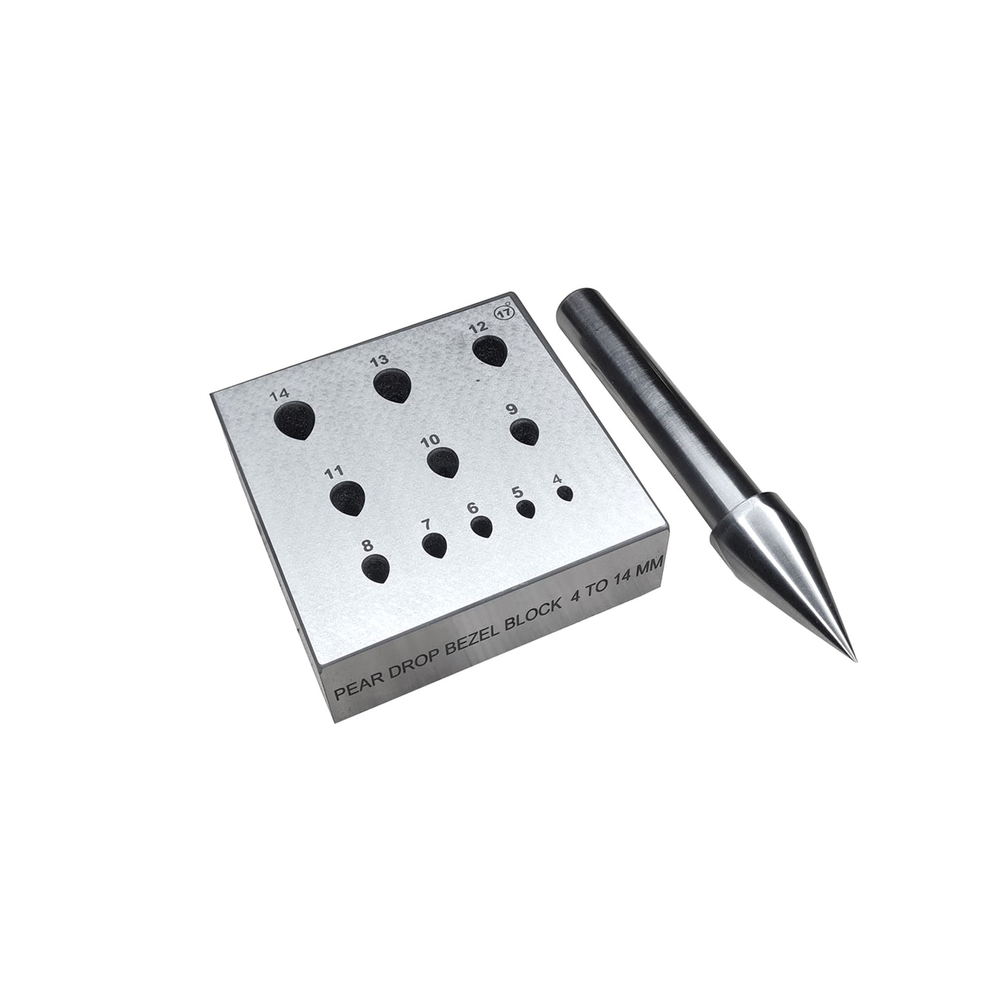 Teardrop Bezel Forming Block Set with 17 Degree Punch 4mm to 14mm