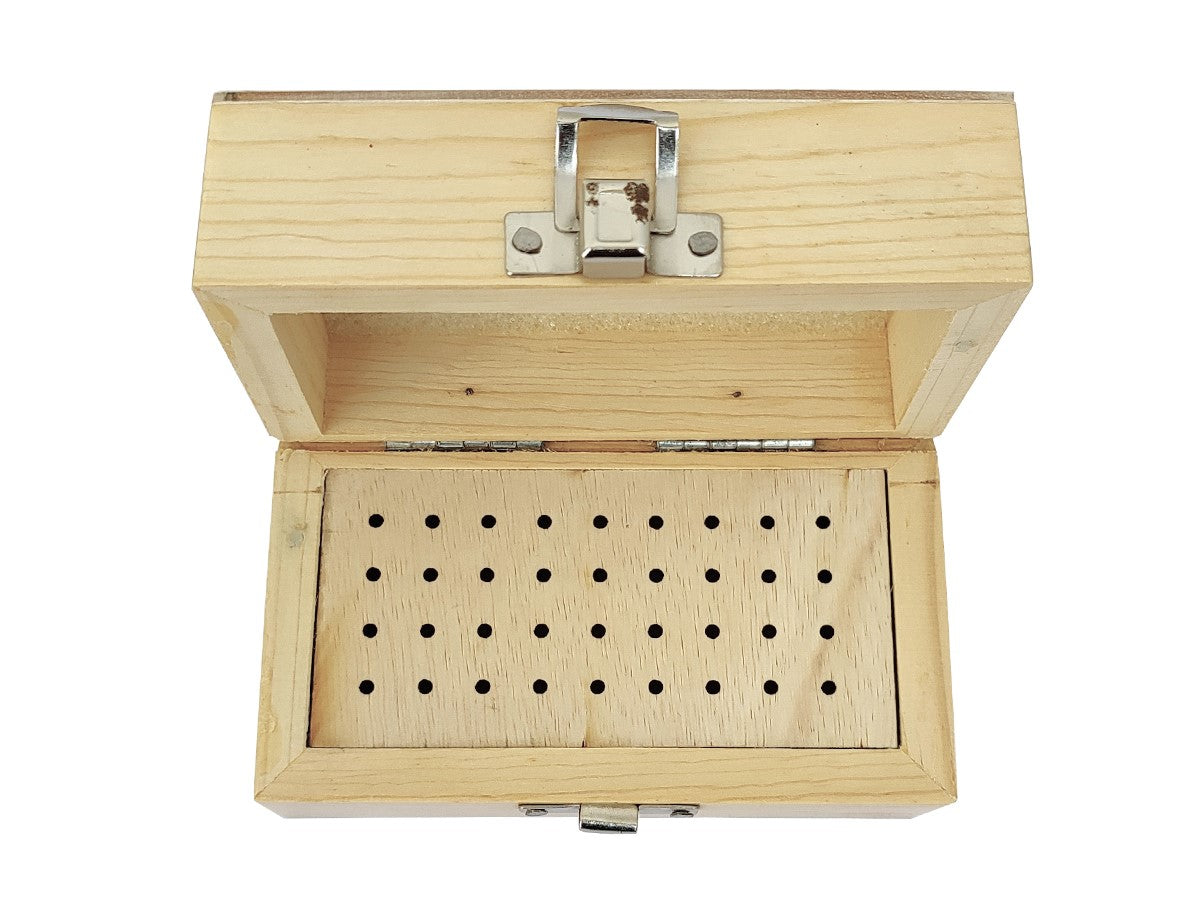 Wooden Bur Box with 36 Holes Storage Organizing Benchtop - Jewelry Making Tool
