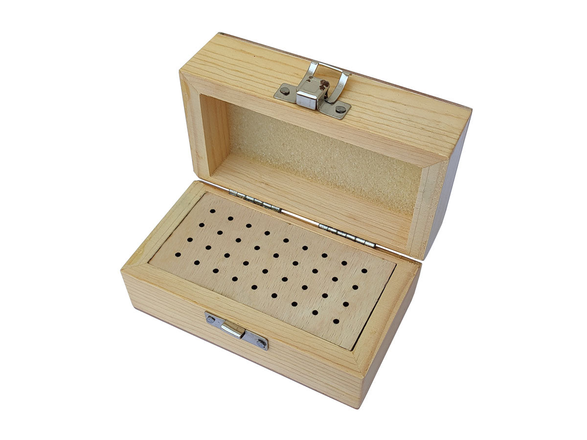 Wooden Bur Box with 36 Holes Storage Organizing Benchtop - Jewelry Making Tool