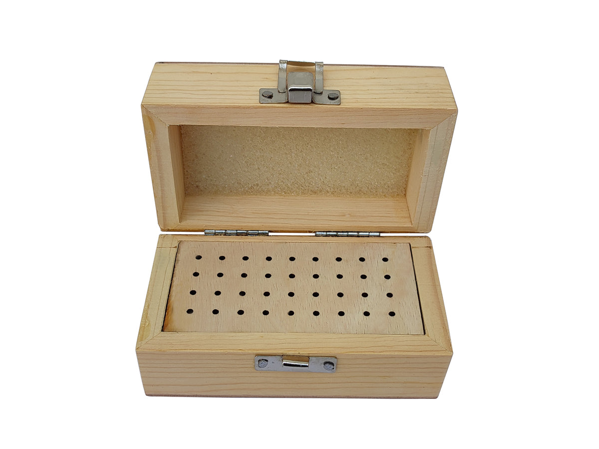Wooden Bur Box with 36 Holes Storage Organizing Benchtop - Jewelry Making Tool