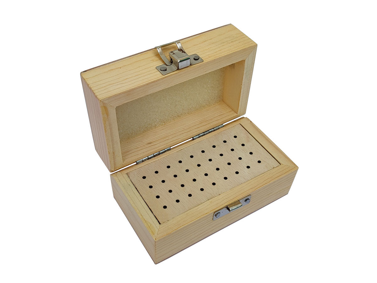Wooden Bur Box with 36 Holes Storage Organizing Benchtop - Jewelry Making Tool