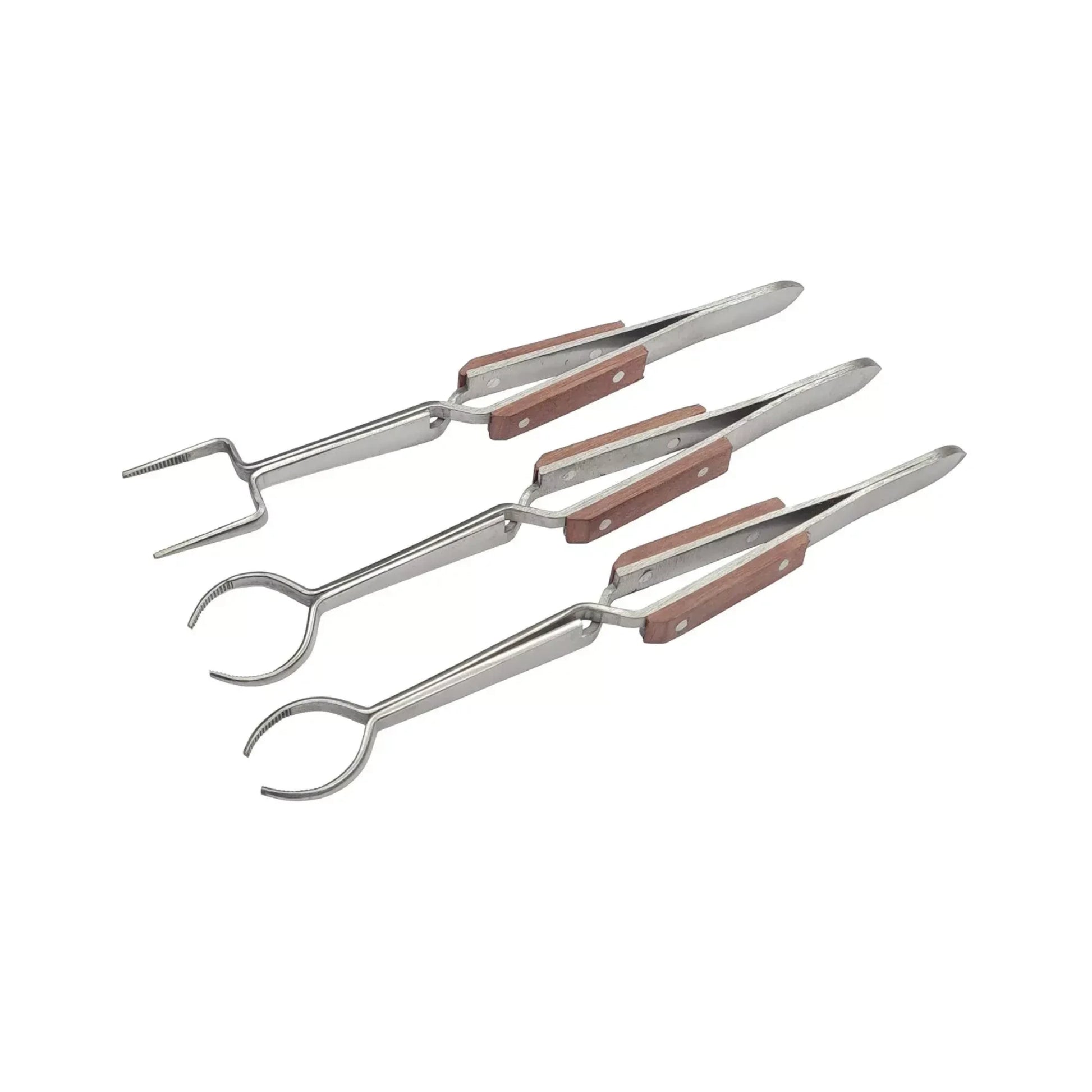 Fiber Grip Tweezers Set 3 Shapes Rounds & Square Cross Lock Tweezer Locking SET
