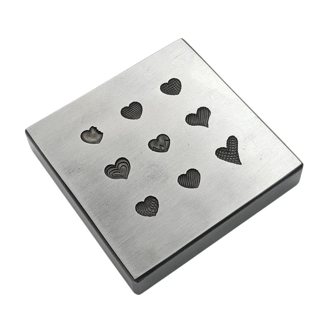 9 Impression Heart Shapes Shot Plate - Silversmith Tools - Jewelry Making Die